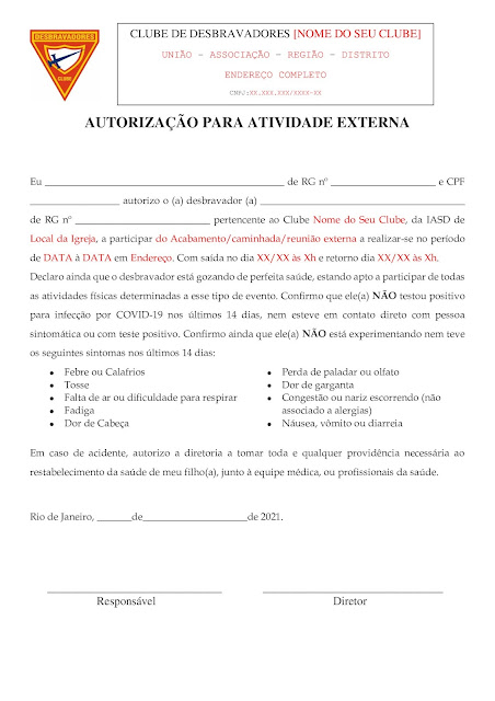Modelo de Autorização para Atividade Externa